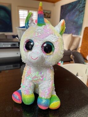 Sequin Rainbow Unicorn Plush - Iridescent Rainbow Accents